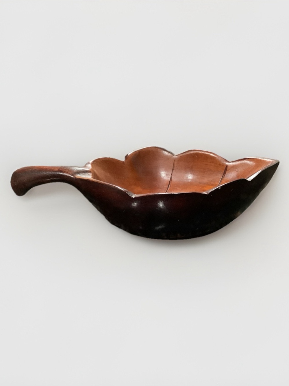 Vintage Wooden Leaf-Hand Carved Dish Bowl 8" Dark Brown Teak,Nuts Candy Trinkets